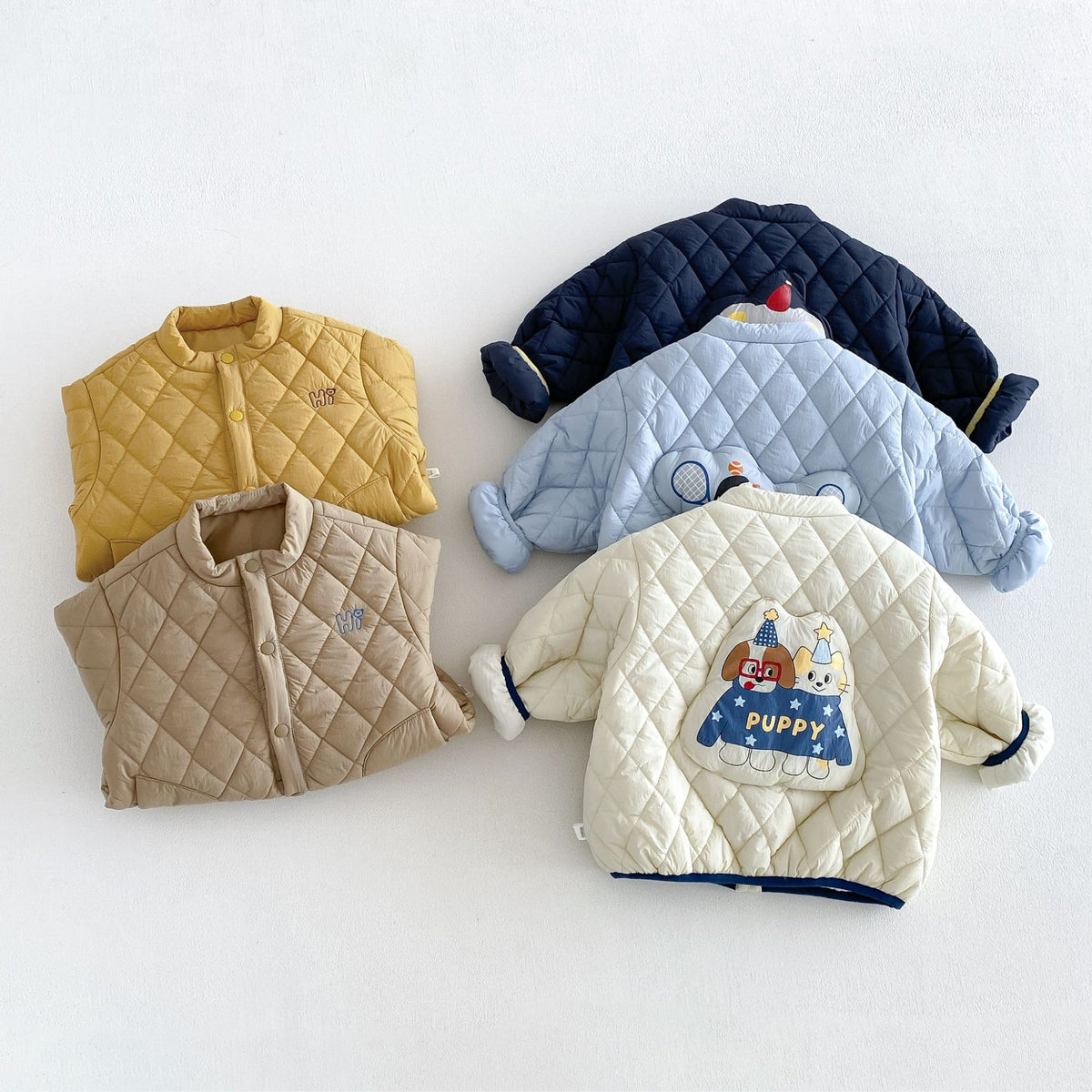 ベビー キッズ アニマル 刺繍 キルティング 中綿ジャケット / デニムパンツ【mh0014759】