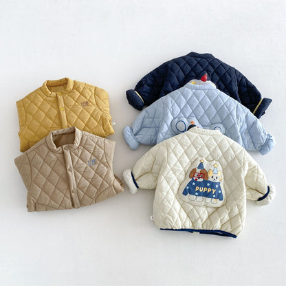 ベビー キッズ アニマル 刺繍 キルティング 中綿ジャケット / デニムパンツ【mh0014759】