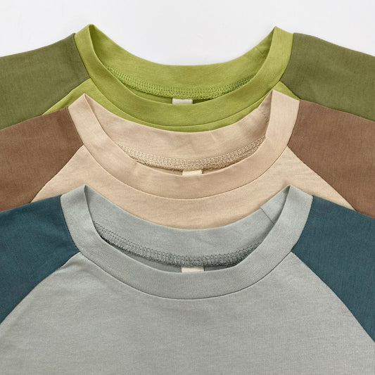 Raglan Sleeve Crewneck Top バイカラー シンプル 半袖Tシャツ【mh0012833】