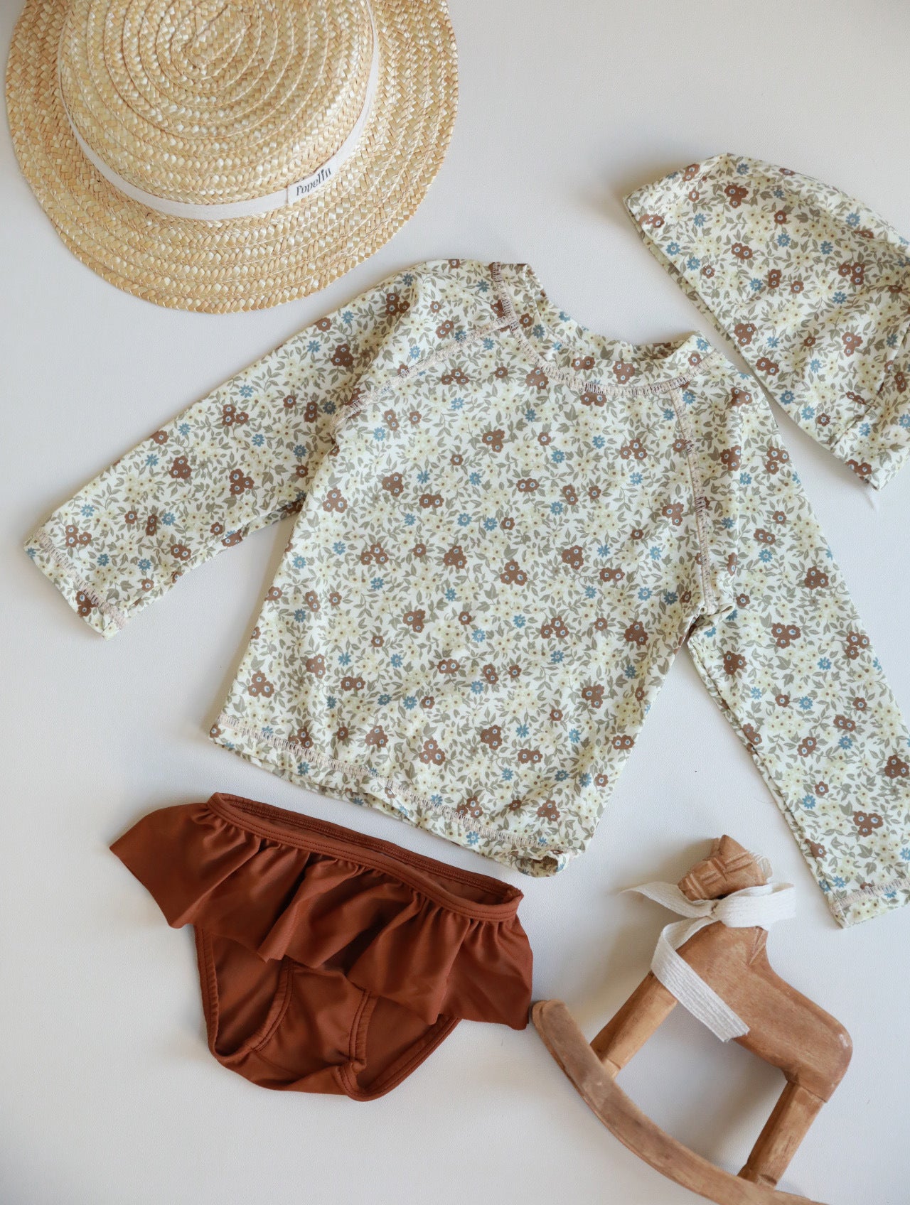 UPF50 Plus Floral Long Sleeve Swimsuit 花柄 ラッシュガード 3点セット【mh0012583】