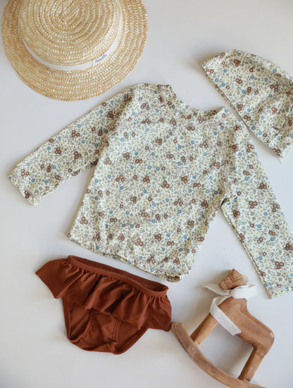 UPF50 Plus Floral Long Sleeve Swimsuit 花柄 ラッシュガード 3点セット【mh0012583】