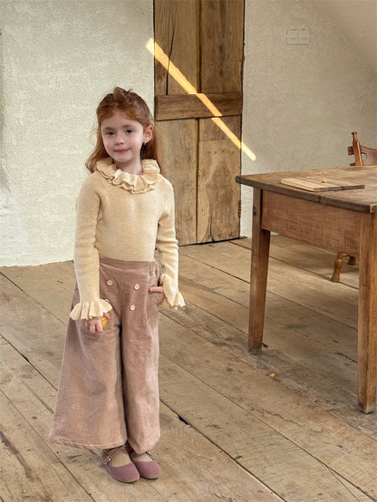 ニットトップス ラッフル襟 フリル袖 ハイネック シンプル 長袖【mh0011627】