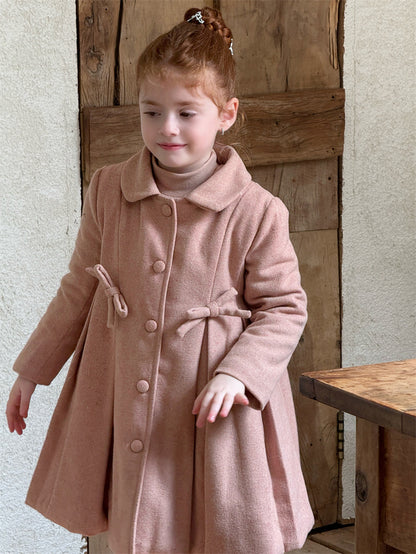 ウールコート ミディ丈 Aライン 襟付き リボンベルト ドレッシー【mh0011622】