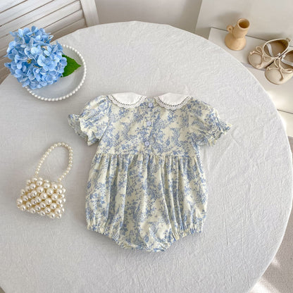 Floral Lace Collar Romper Dress パフスリーブ ロンパース 半袖ワンピース【mh0013164】