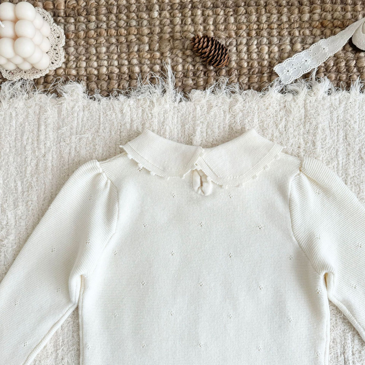 Jersey de punto para niños con cuello redondo, volantes, borde festoneado y calados [mh0014616]