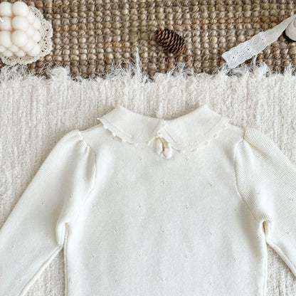 Jersey de punto para niños con cuello redondo, volantes, borde festoneado y calados [mh0014616]