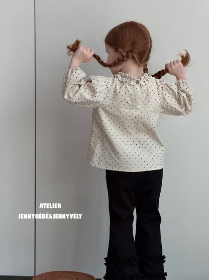 Blusa de manga larga con volantes y estampado de puntos para niñas + pantalón acampanado [mh0014657]