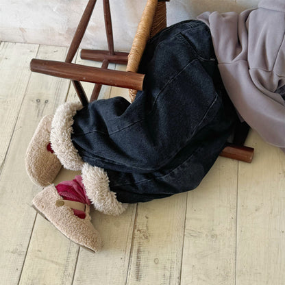 デニムパンツ 裏ボア 裾ボア ドッキング ゆったり ボトムス【mh0011610】