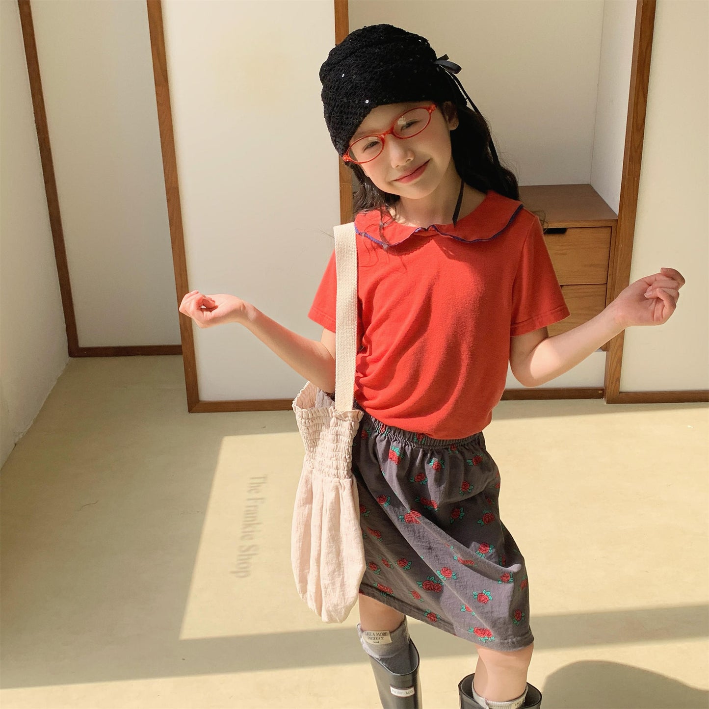 Rose Flower Graphic Cotton Skirt ローズ プリント コットン スカート【mh0012653】
