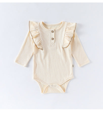 長袖ロンパース/パンツ ショルダーフリル 無地 ベーシック ボディスーツ【mh0011729】