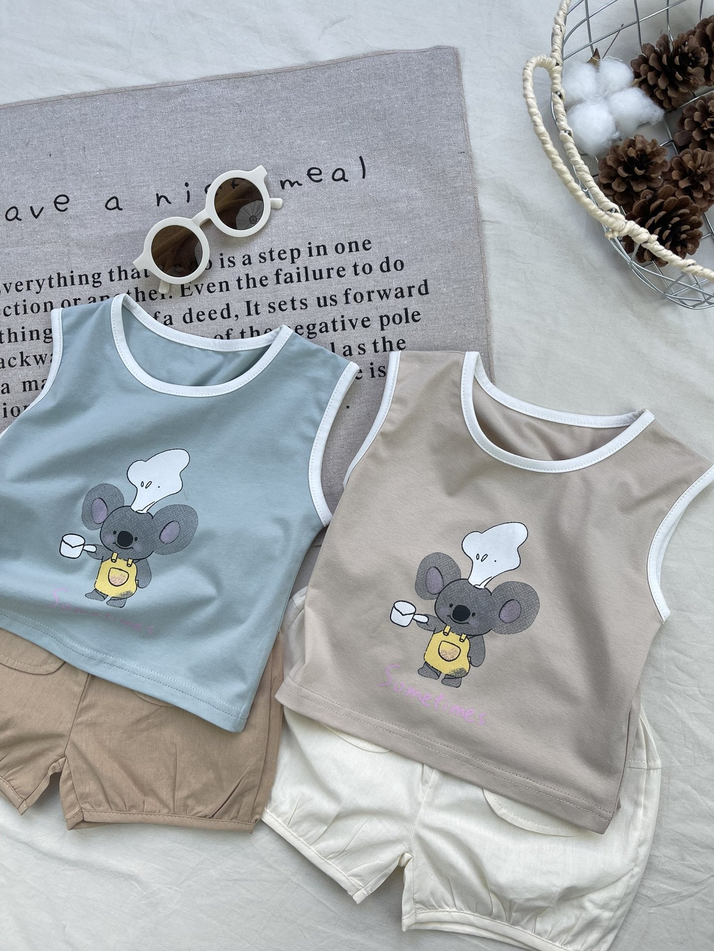 Conjunto de camiseta sin mangas y pantalones cortos con gráfico de Koala Chef | Set de camiseta sin mangas y pantalones cortos de animales【mh0012924】
