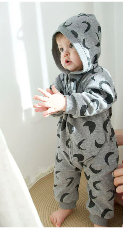 ジャンプスーツ 裏起毛 フード付 長袖 プリント【mh0011710】