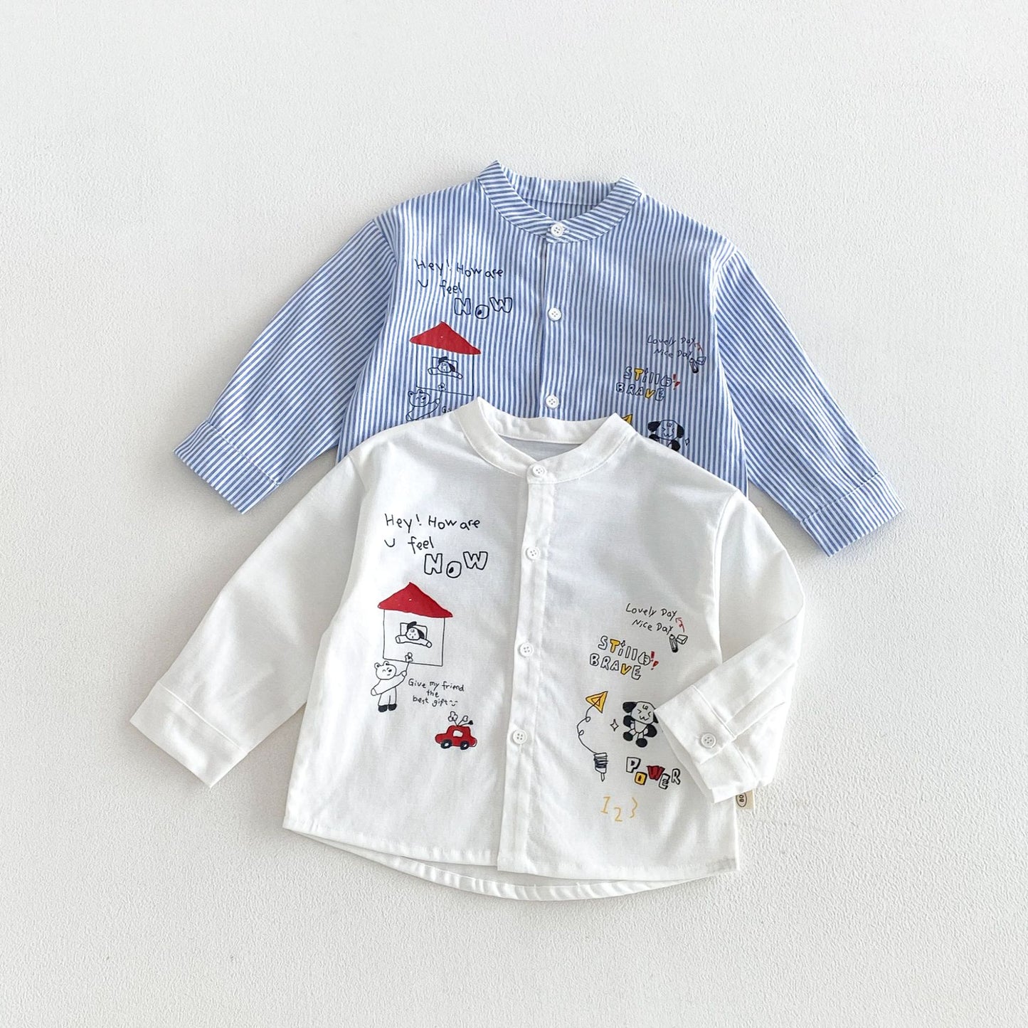 Camisa de manga larga con cuello alto, estampado de rayas y pantalón cargo para niños【mh0014028】