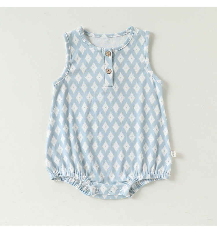 Graphic Print Sleeveless Romper マリン ダイヤ ノースリーブロンパース【mh0013039】