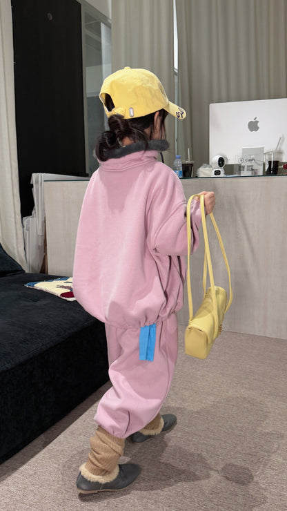 Children's Set 2026 Winter Girls' Fur Collar Patchwork Fleece-Lined Two-Piece Set, Loose Casual Style by Mo Xiao Meng【mh0014696】