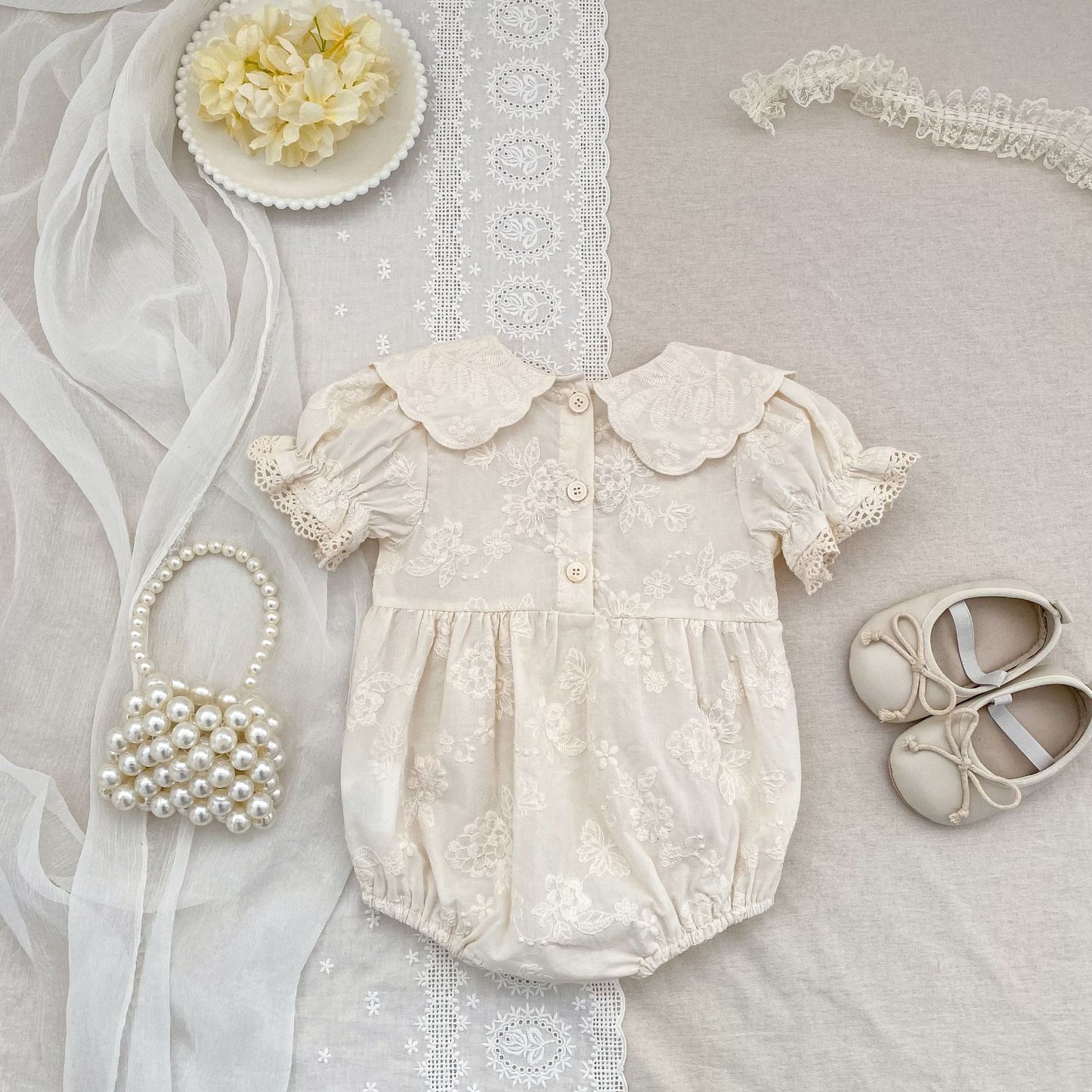 Embroidered Puff Sleeve Romper And Dress 刺繍 パフスリーブ ロンパース ワンピース【mh0013166】