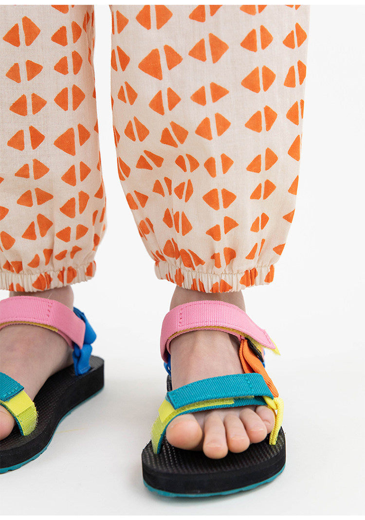 Pantalones Largos con Puños de Gasa y Rayas Geométricas【mh0013214】