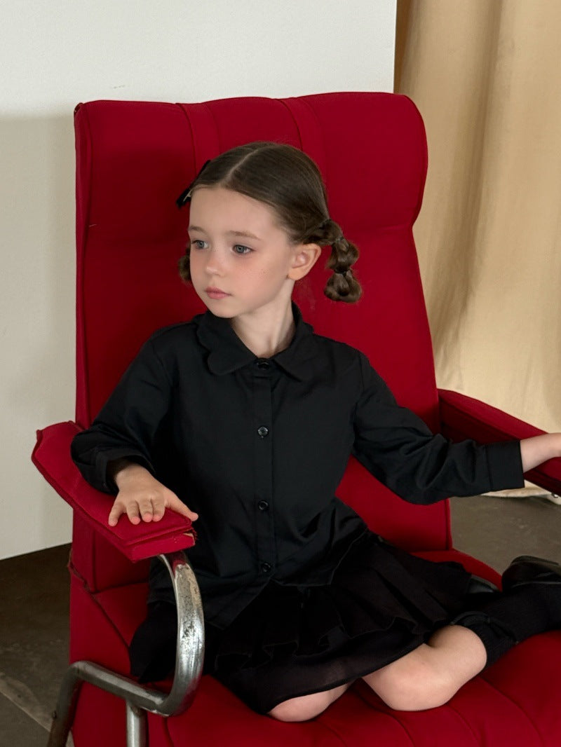 Kids Ruffled Collar Front Button Long Sleeve Shirt