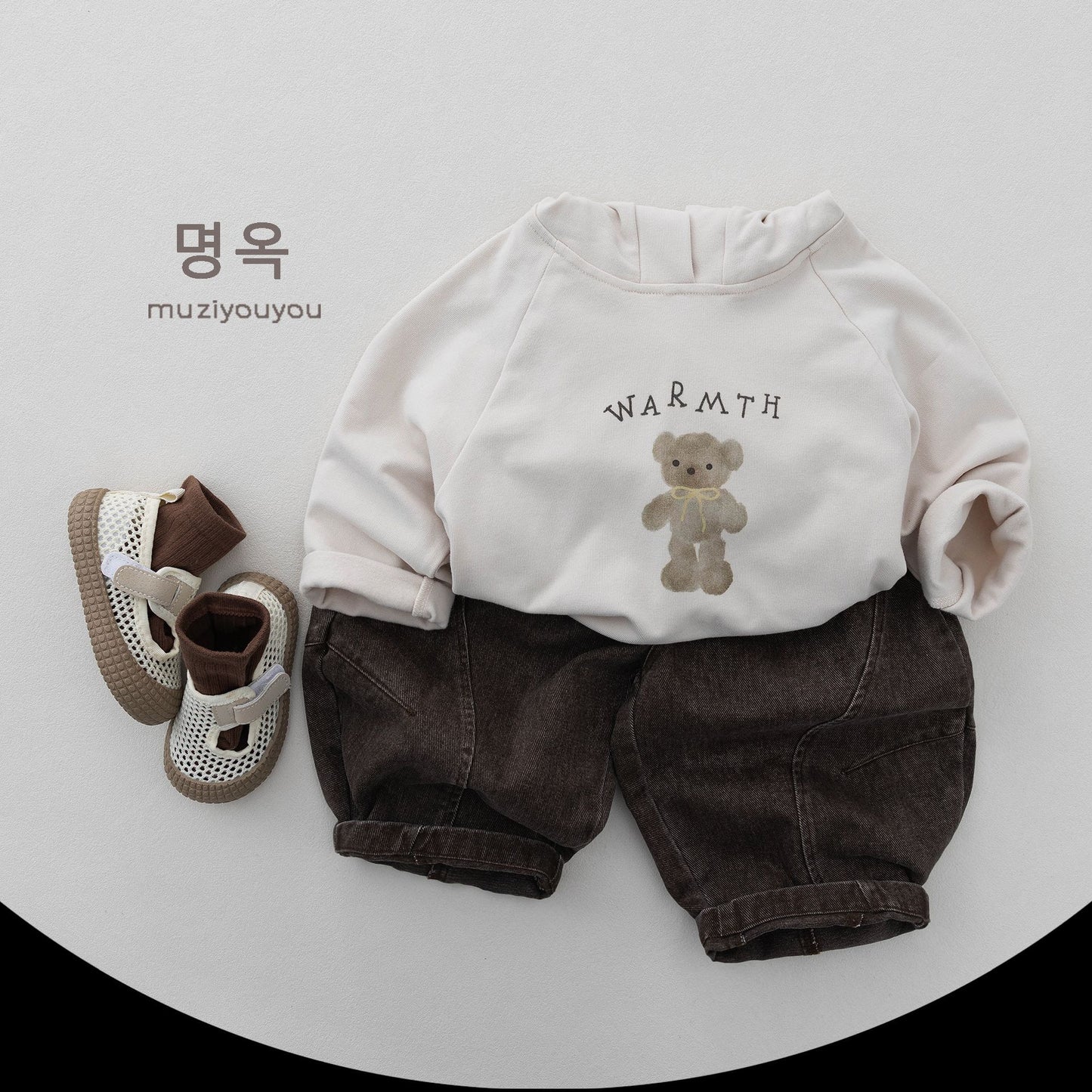 キッズ ベア レター プリント フード付き 長袖Tシャツ【mh0014181】