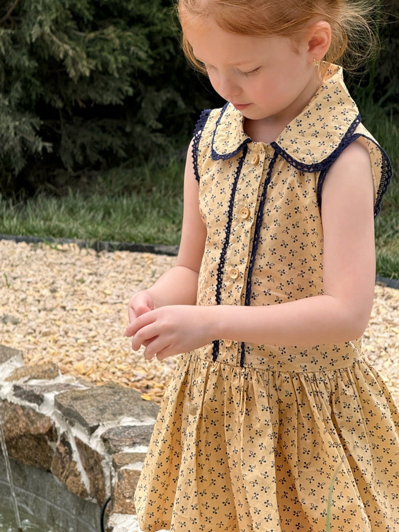 Floral Collar Lace Sleeveless Dress レトロ ノースリーブワンピース【mh0013242】