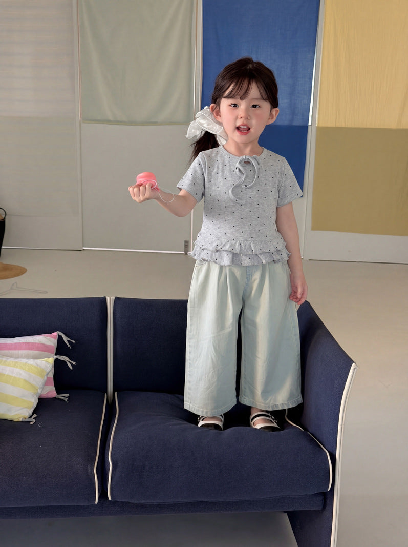 Polka Dot Tiered Ruffle T-Shirt ドット柄 半袖Tシャツ【mh0013118】