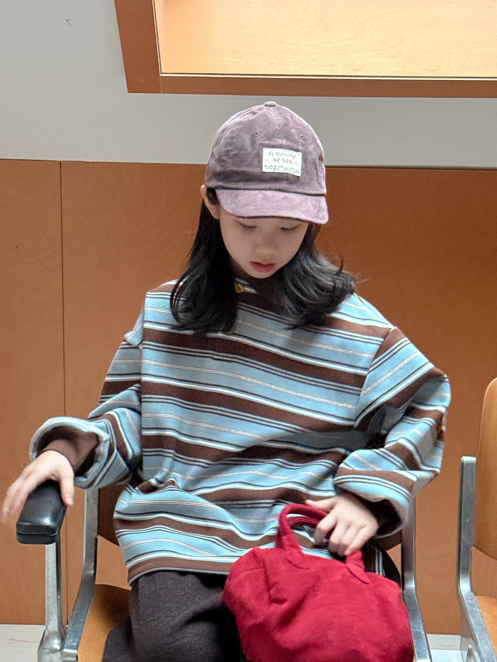 長袖ポロシャツ キッズ ボーダー柄 裏起毛 厚手 ゆったり カジュアル トップス【mh0011669】