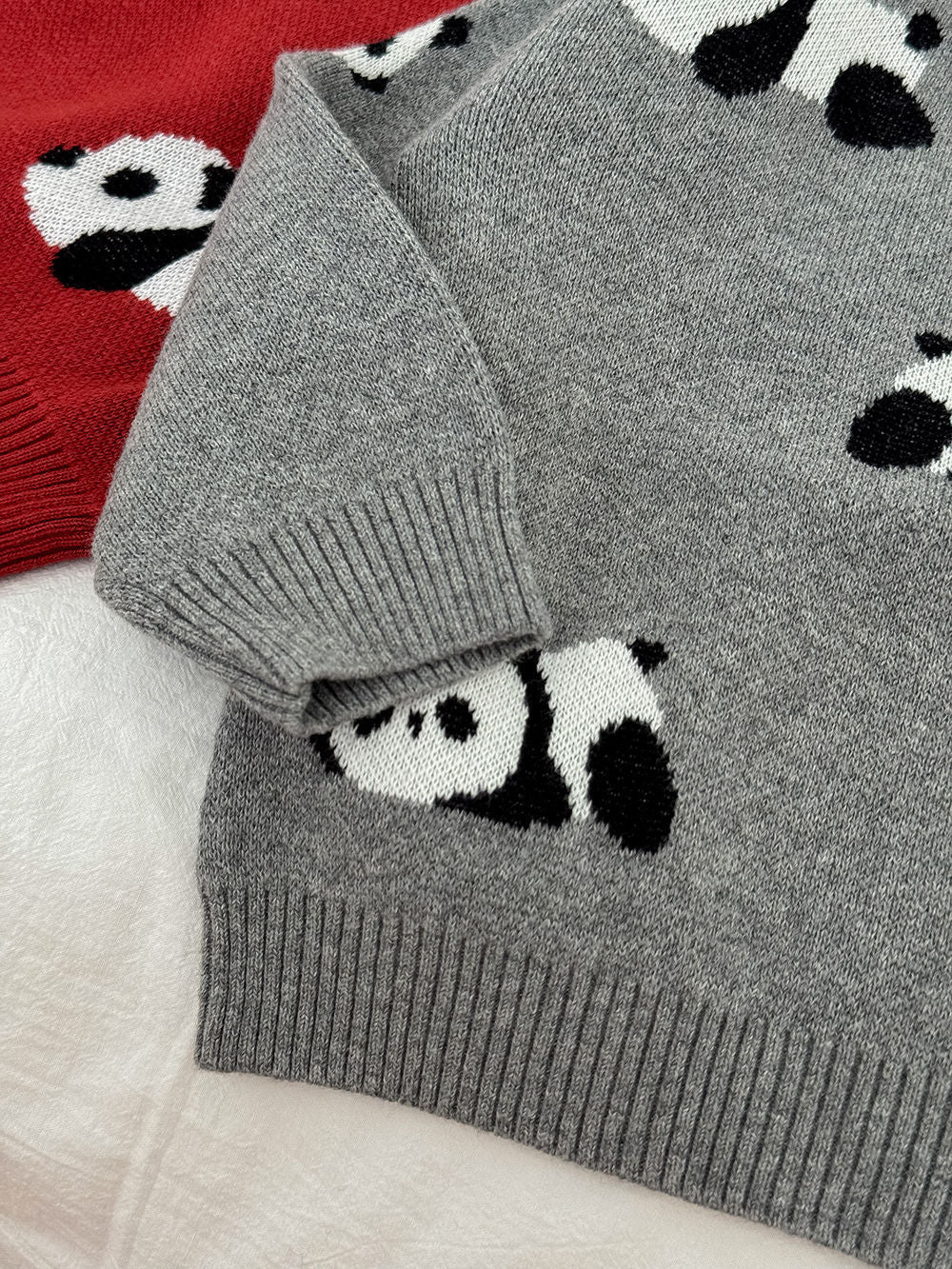 ニットセーター パンダ柄 厚手 クルーネック カジュアル トップス【mh0011691】