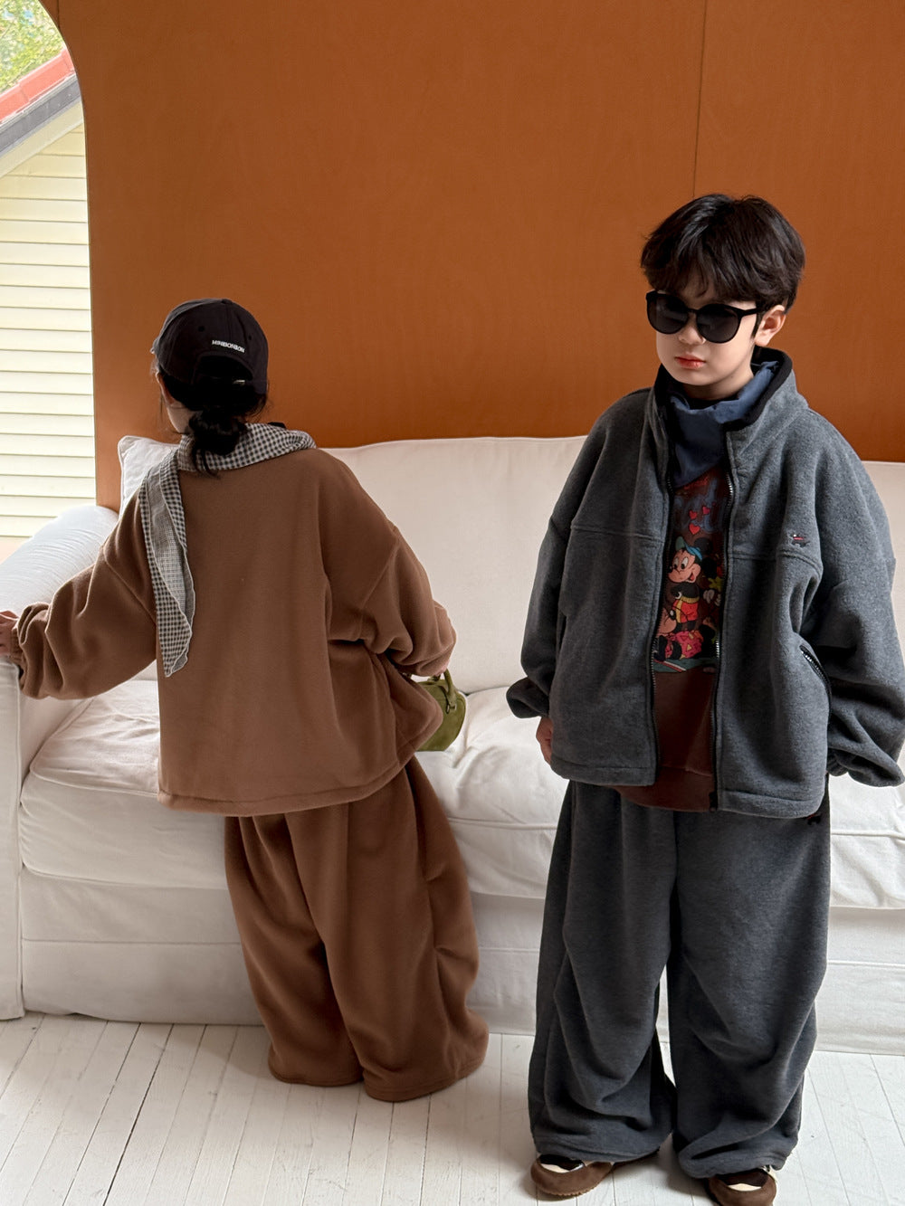 セットアップ キッズ 裏起毛 ボア 厚手 スタンドカラー オーバーサイズ ジップ【mh0011659】