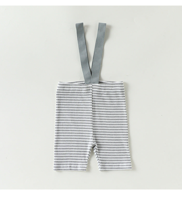 High Waisted Suspender Cotton Shorts Gingham Suspender Half Pants [mh0012782]