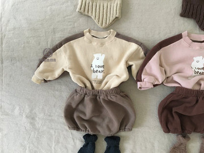 Bear Fleece Sweatshirt & Shorts Set クマ プリント 裏起毛 セットアップ【mh0012681】