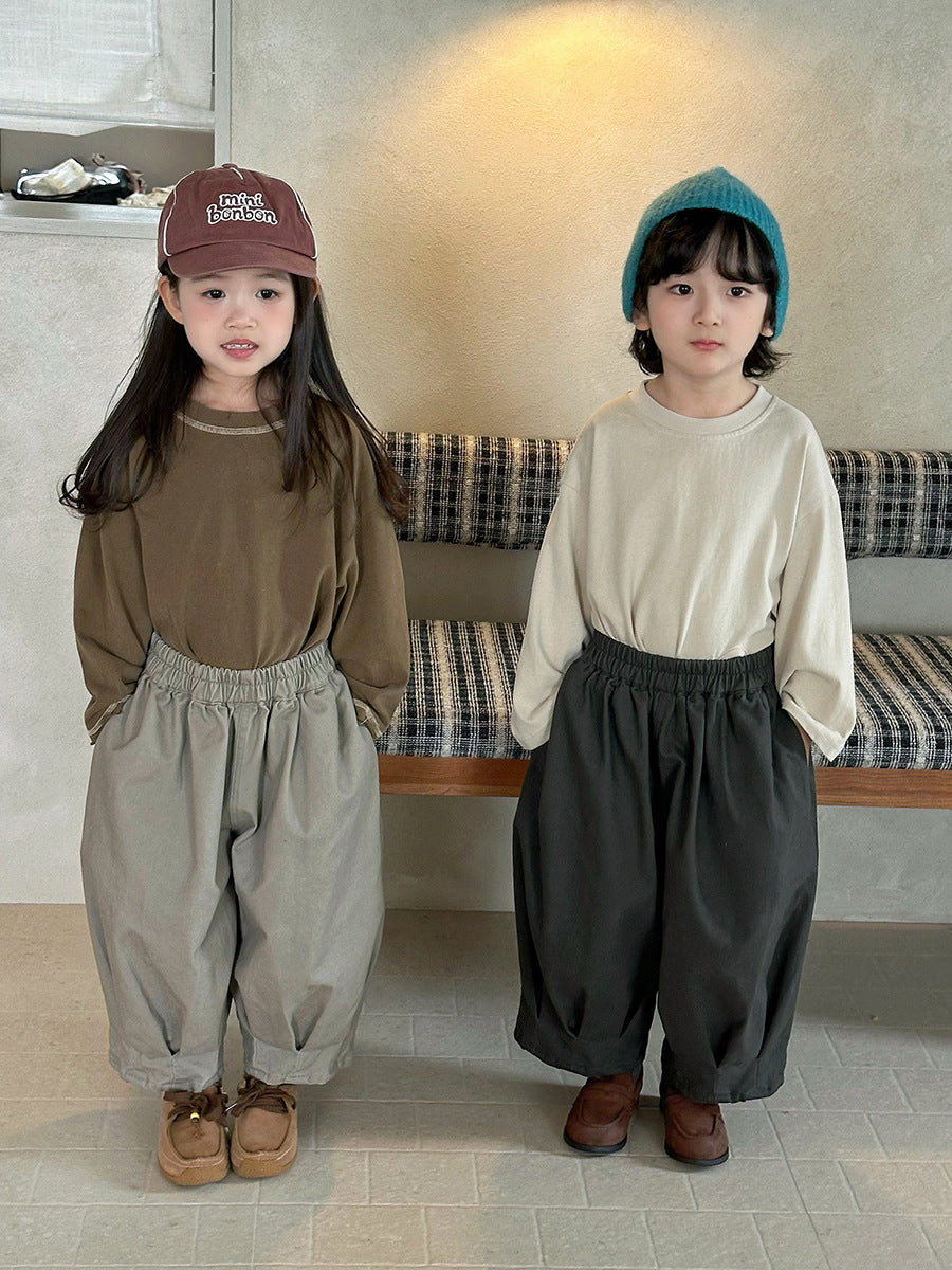 キッズ ウォッシュ ニュアンスカラー バルーン シルエット ルーズ ワイドパンツ【mh0014301】