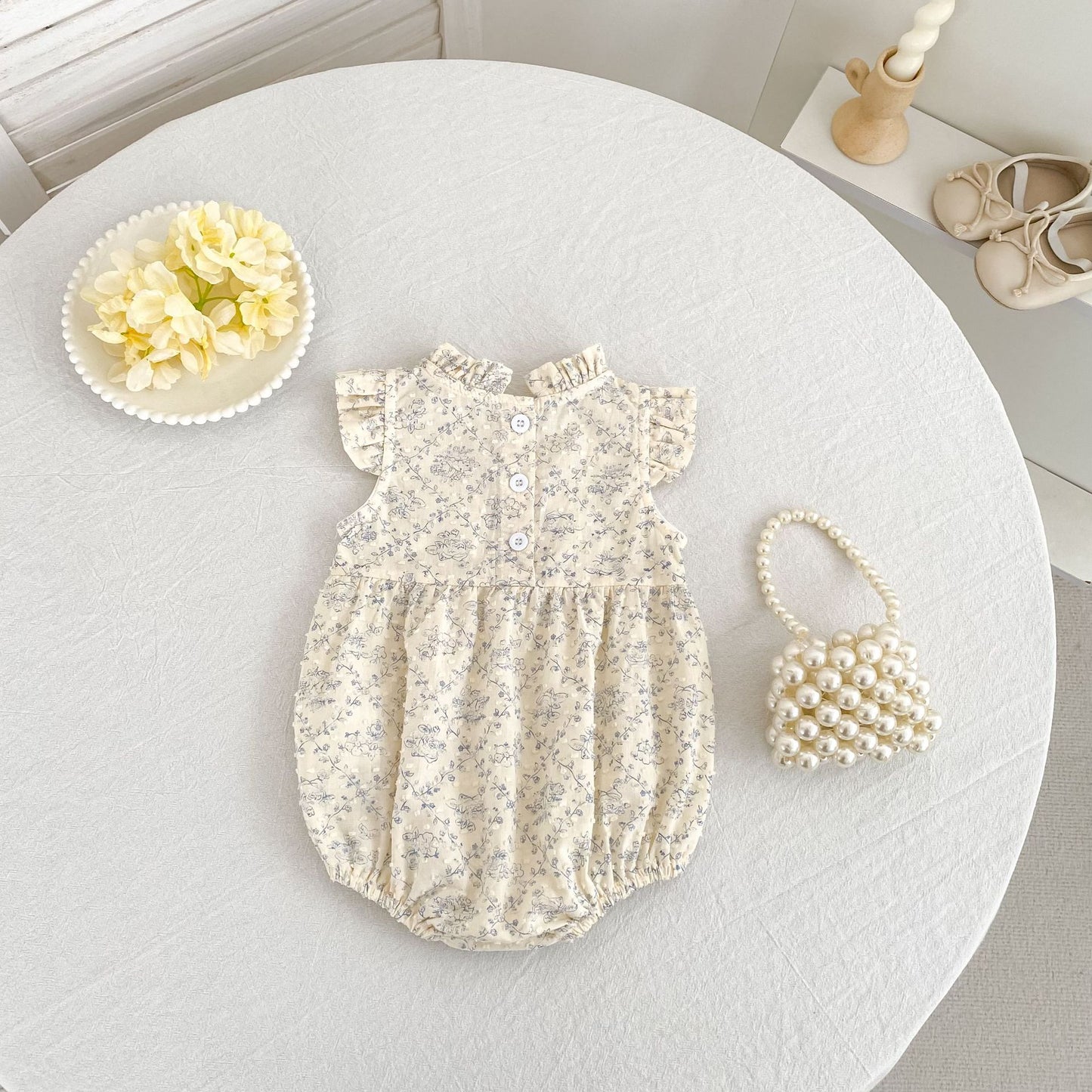Floral Ruffle Sleeveless Romper Dress フリル ノースリーブロンパース ミモレ丈ワンピース【mh0013157】