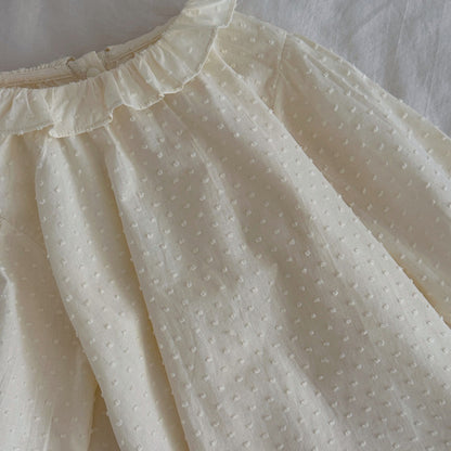 Vestido de manga larga para bebé y niña con cuello con volantes, jacquard, estampado de cuadros vichy y vestido tipo camisola con encaje 【mh0014482】