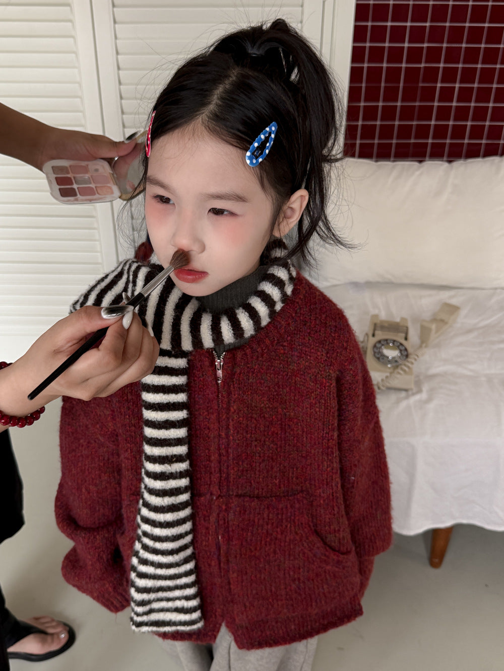 ニットカーディガン キッズ 裏起毛 厚手 無地 ジップアップ カジュアル【mh0011682】