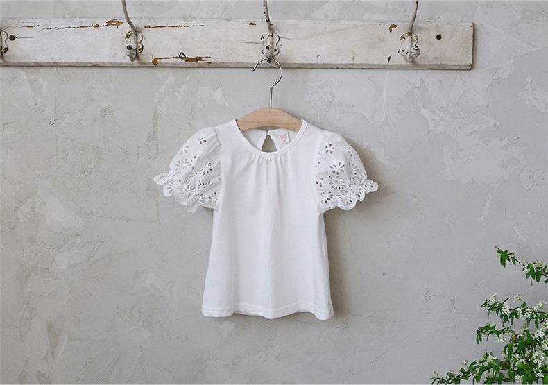 Lace Puff Sleeve Tee 刺繍パフスリーブ Tシャツ【mh0012985】