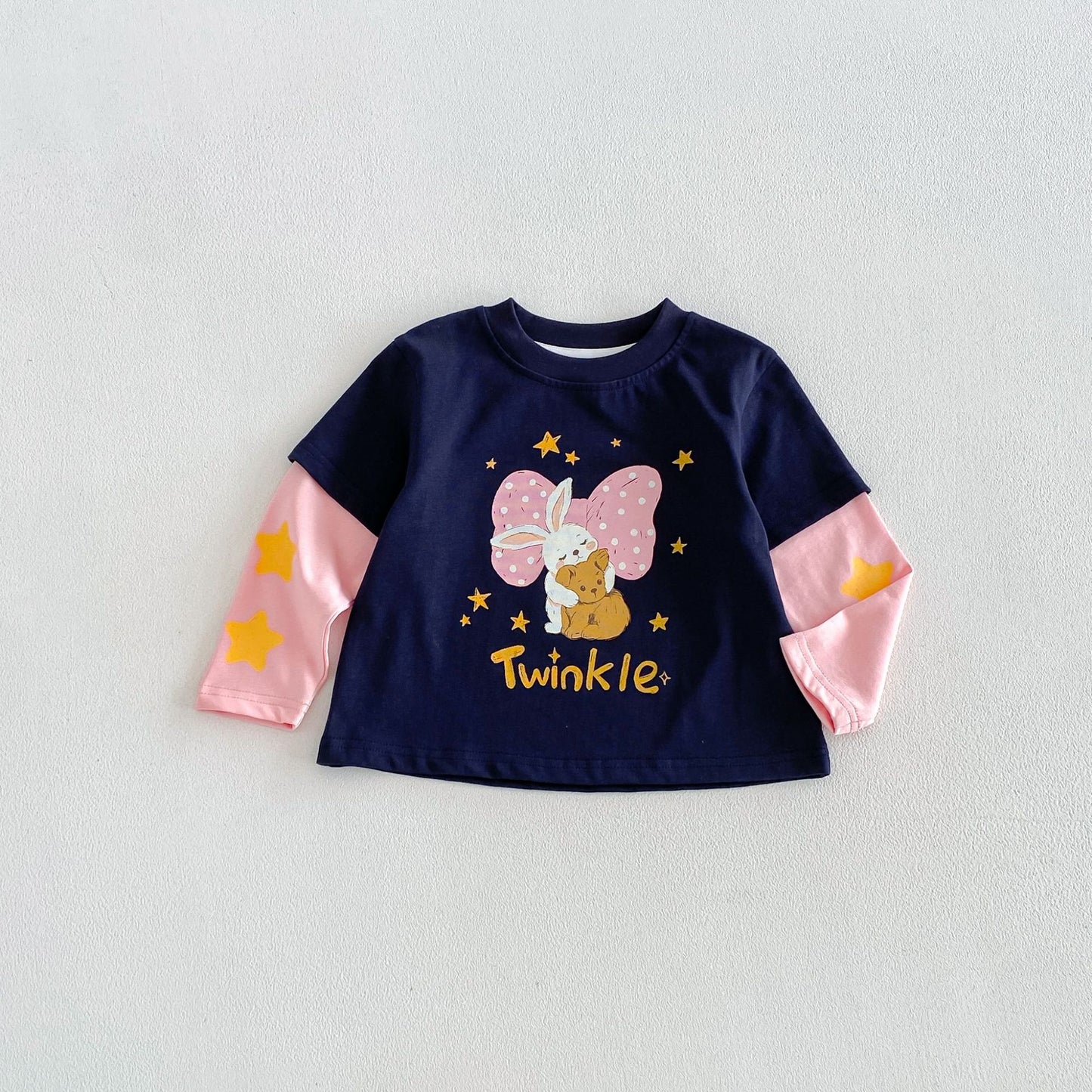 Camiseta de manga larga efecto doble capa con personajes infantiles para niños【mh0014041】