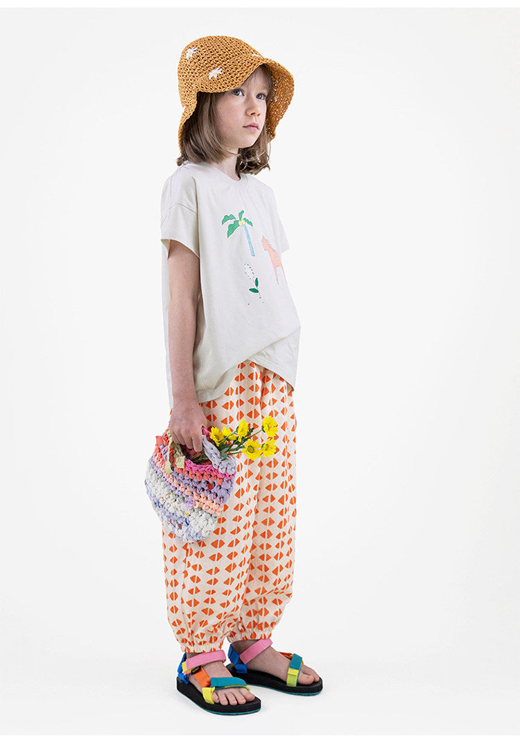 Pantalones Largos con Puños de Gasa y Rayas Geométricas【mh0013214】