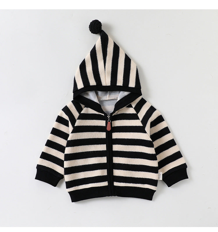 Sudadera con capucha y cremallera a rayas para bebé y niño【mh0014714】