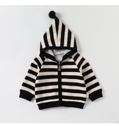 Sudadera con capucha y cremallera a rayas para bebé y niño【mh0014714】