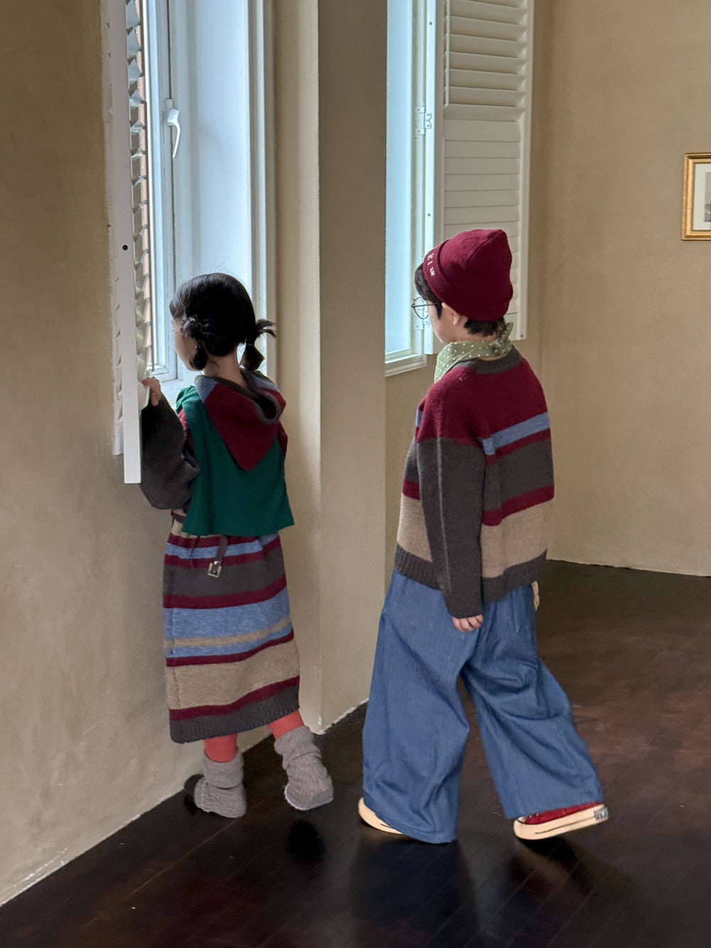 ニットワンピース/セーター キッズ ボーダー柄 厚手 ルーズフィット 兄弟姉妹 お揃い【mh0011676】