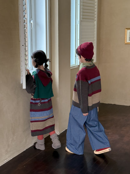 ニットワンピース/セーター キッズ ボーダー柄 厚手 ルーズフィット 兄弟姉妹 お揃い【mh0011676】