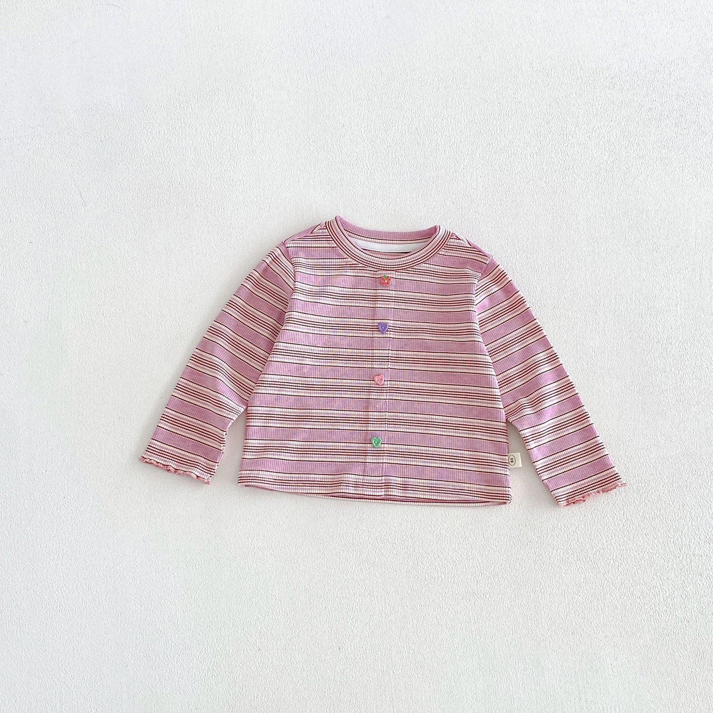 キッズ ボーダー カラフルボタン 長袖Tシャツ【mh0014044】