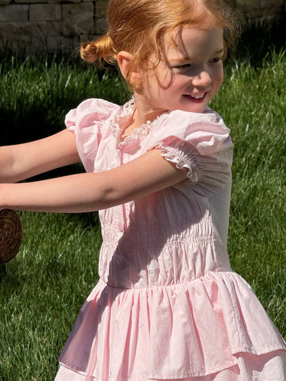 French Vintage Puff Sleeve Princess Dress ティアード 半袖ワンピース【mh0013252】