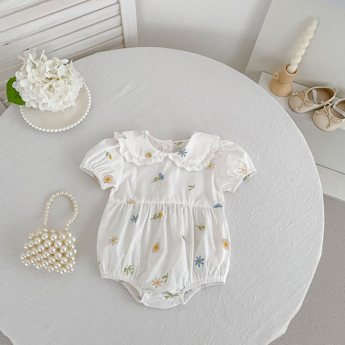 Floral Puff Sleeve Romper Dress パフスリーブ ロンパース ワンピース【mh0013167】