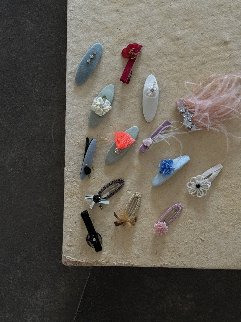 キッズ ハンドメイド レース ライストーン ヘアクリップ【mh0014102】