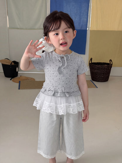 Polka Dot Tiered Ruffle T-Shirt ドット柄 半袖Tシャツ【mh0013118】