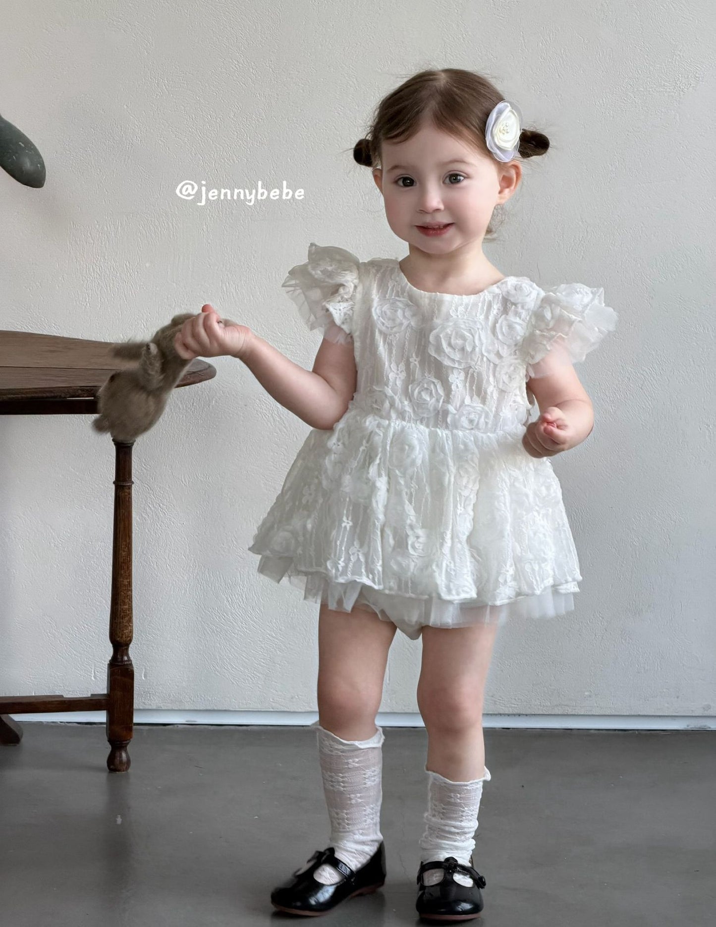 Flower Lace Mesh Princess Dress ガールズ フラワーレース チュール ワンピース【mh0012525】