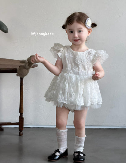 Flower Lace Mesh Princess Dress ガールズ フラワーレース チュール ワンピース【mh0012525】