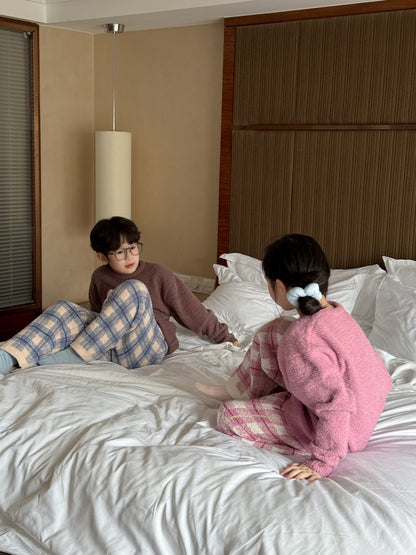 パジャマ キッズ モコモコ 裏起毛 厚手 セットアップ チェック柄 ルームウェア【mh0011660】