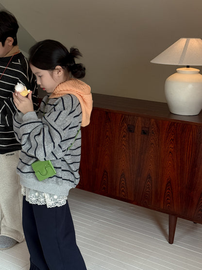 長袖スウェットシャツ キッズ ボーダー柄 裏起毛 厚手 クルーネック ルーズフィット【mh0011671】